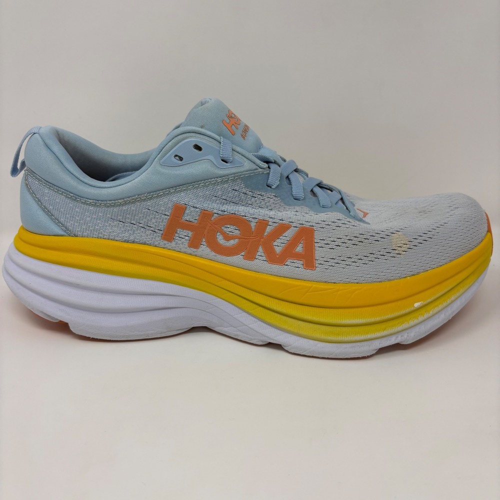 Hoka Bondi 8 Womens Size 10.5 Blue Yellow Athletic Running Shoes (1127952 SSCA)